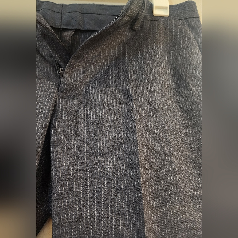 Express Navy Pinstripe Trousers - Picture 3 of 5